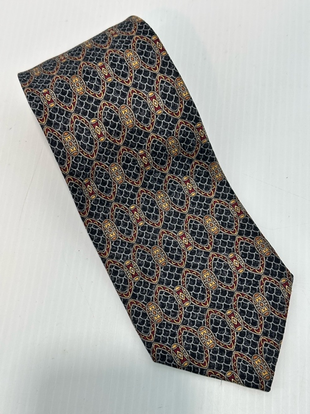 Christian Dior‎ Monsieur Silk Tie Vintage Geometric Medallion Burgundy Gold